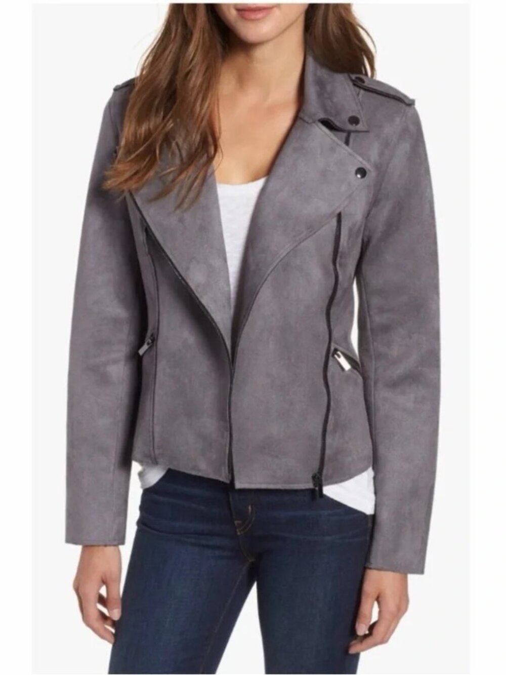 Kut from the Kloth Gray Faux Suede Asymmetrical Moto Jacket Medium